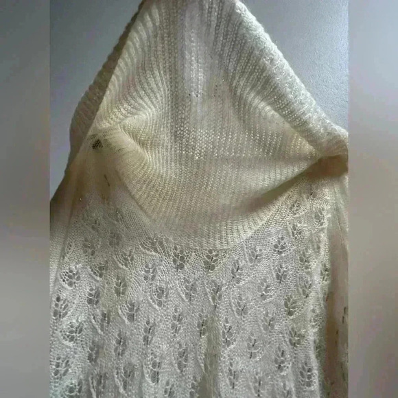 Y2K Ann Taylor Loft Wool Blend Beaded Cowl Sweater | Cream & Silver | Size L - Picture 10 of 13